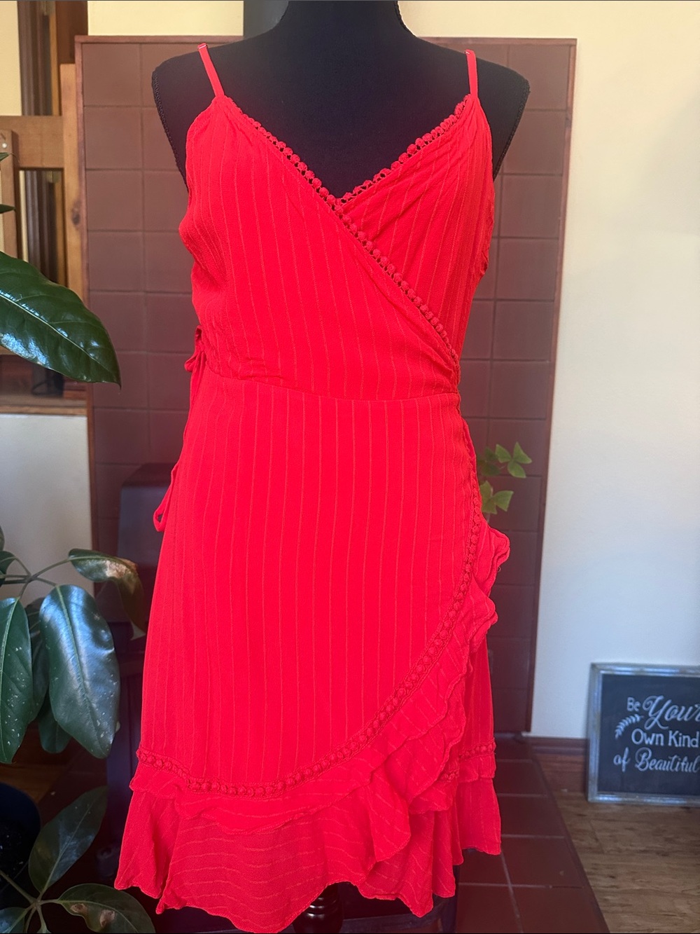 #268- Miss Me Red Ruffle Wrap Mini Dress